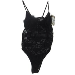 Boohoo Women's Sexy Lingerie Black Eyelash Lace Waist Detail Bodysuit Size Small